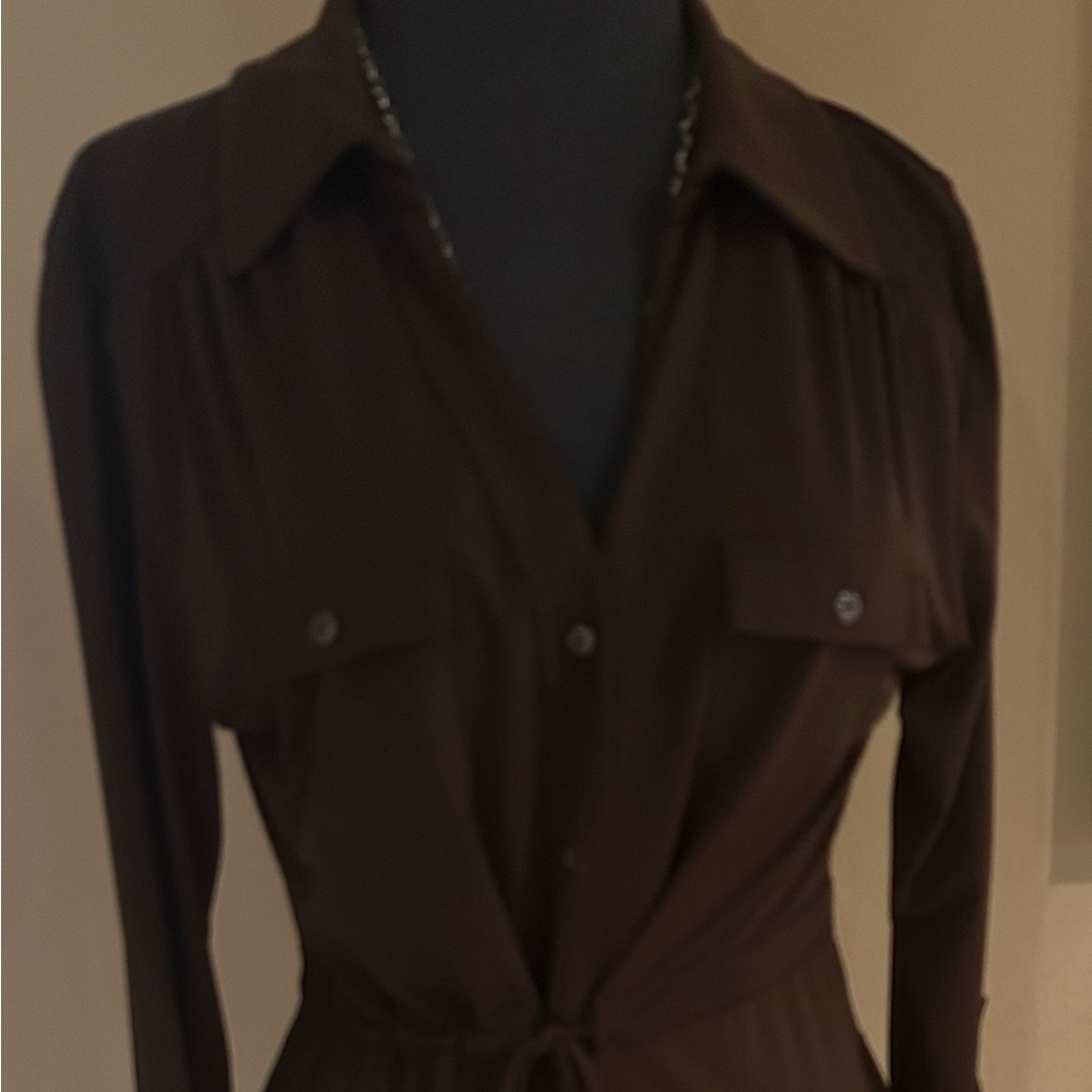 Brown Long Sleeve Button-Up Designer Dress size 10
